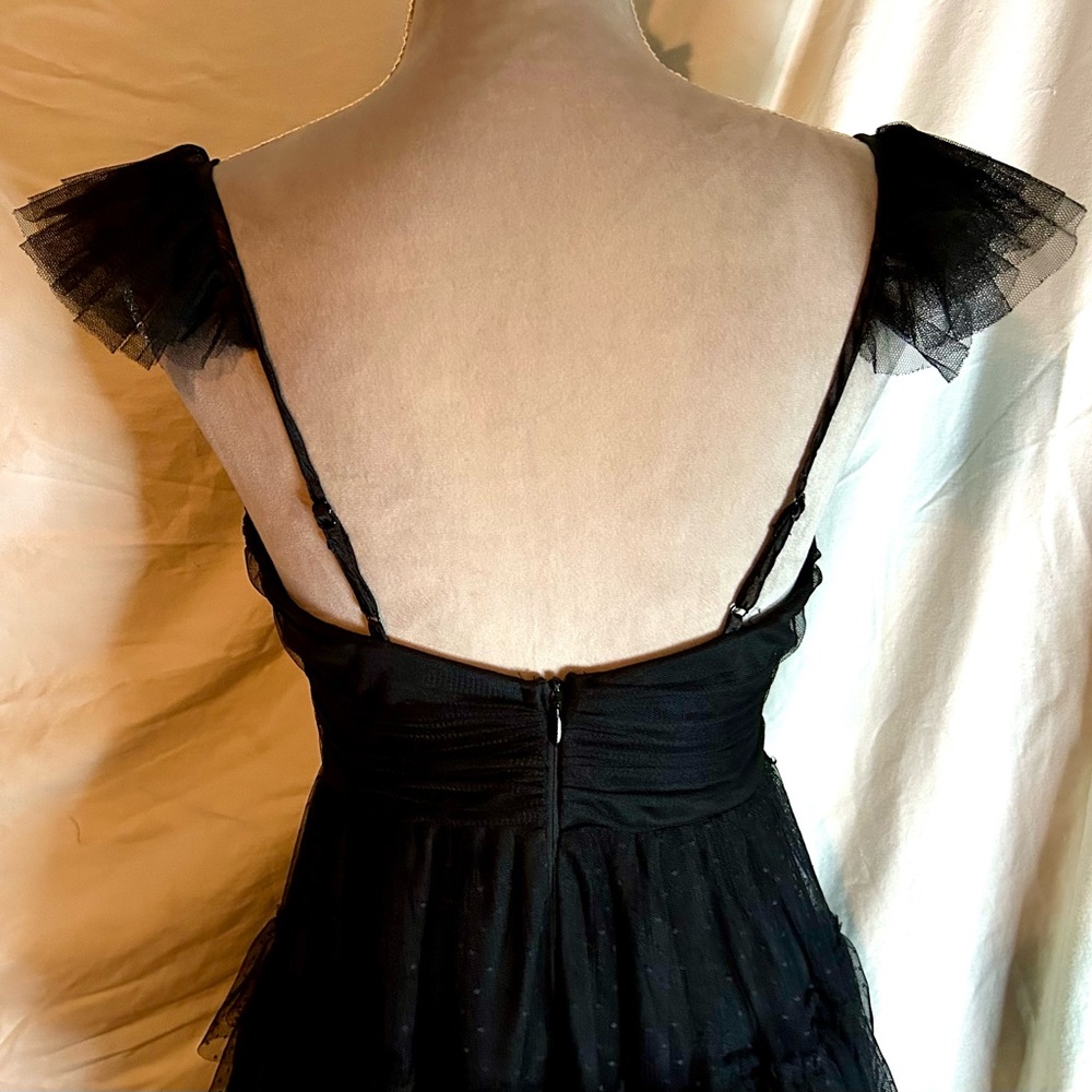 Lulus Pure Radiance Black Mesh Swiss Dot Tiered Maxi Dress, Size M - Picture 12 of 14